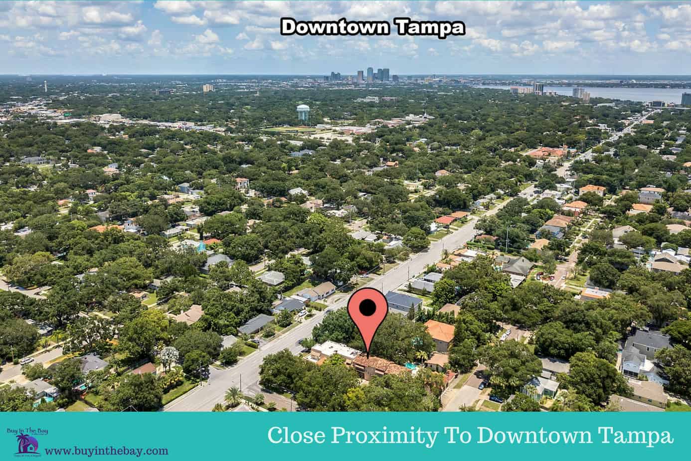 Ariel View From 4024 W Bay to Bay Tampa FL 33629 showing road, trees, and close proximity to downtown tampa. A perfect Example of a Historic Homes in Florida and a Tampa Bay Luxury Homes For sale