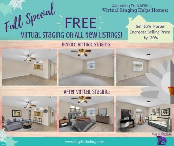 ad showing 3 rooms before and after virtual staging