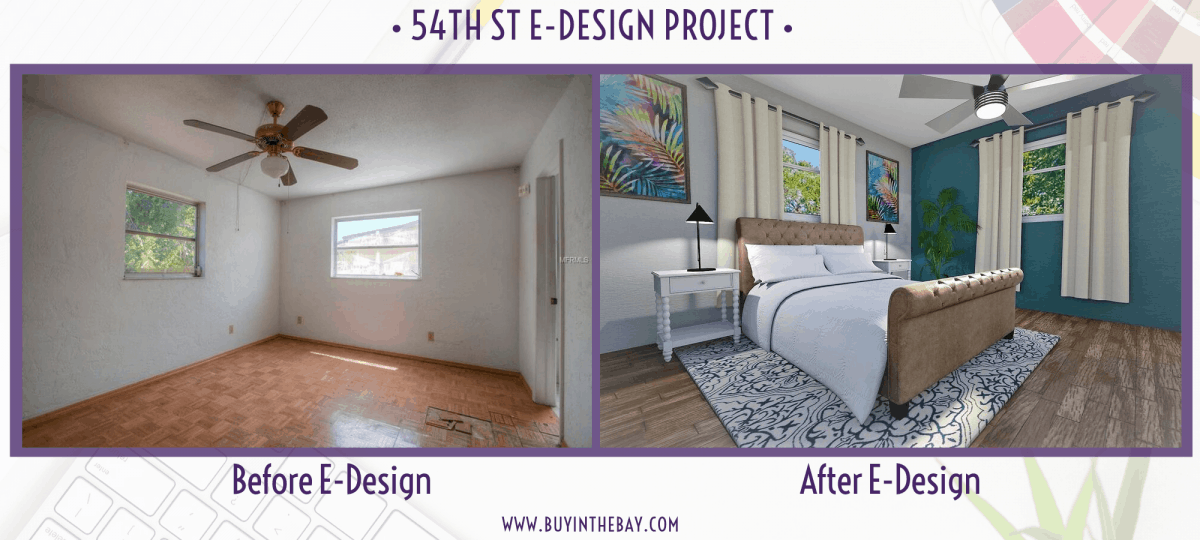 54th AVe S St Petersburg FL Showing E-Design Interior Design Before and After of Master Bedroom