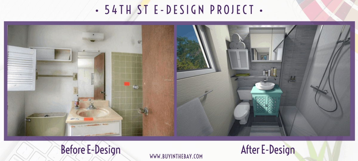 54th AVe S St Petersburg FL Showing E-Design Interior Design Before and After of Master Bathroom