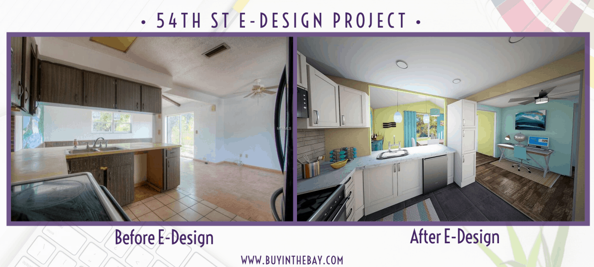 54th AVe S St Petersburg FL Showing E-Design Interior Design Before and After of Kitchen