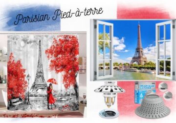 Image of Eifel Tower on a shower curtain and window image