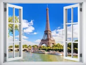 Image of a wall sticker of the eifel tower and river 