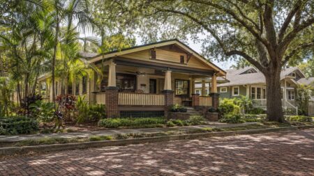 Historic Kenwood St. Petersburg Craftsman bungalow on a brick street